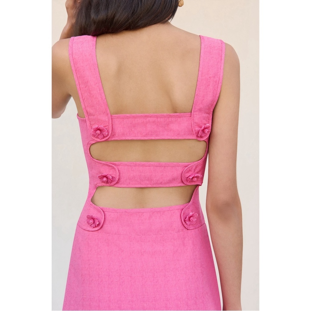 NWT Cult Gaia Midi Pink Linen-Blend Leigh Open-Back Dress - Picture 5 of 9
